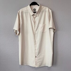 Toes on the Nose XXL Button Down Shirt Cream Tan Geometric Sunburst Stretch